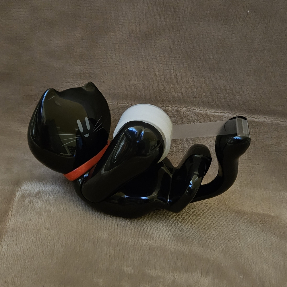 Vintage Black Cat Tape Dispenser Holder
